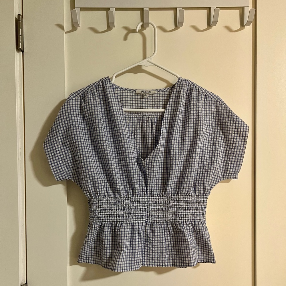 Madewell cropped seersucker gingham short sleeve top